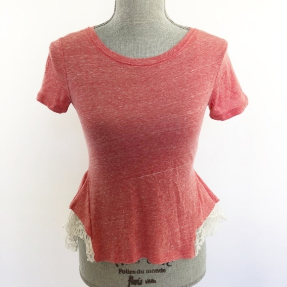 Free People Blouse Peplum Red Lace Trim XS (C32) - Picture 7 of 7